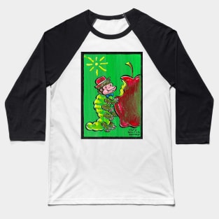 Caterpillar Ape in Red Hat Munches on Apple 019 Baseball T-Shirt